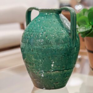Vaso com Alças em Cerâmica Verde