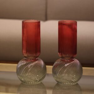 Vaso de Vidro Canelado Vermelho e Fumê 31cm