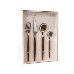 Faqueiro Inox 16 Peças c/ Cabo de Madeira e Prata