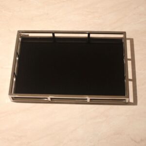 Bandeja Retangular Aço Inox e Vidro