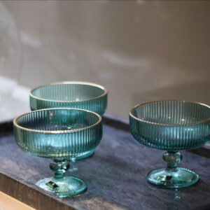 Taça Verde de Sobremesa Cristal com Borda Dourada 310ml