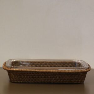 Refratário Retangular com Suporte em Rattan 37x24cm