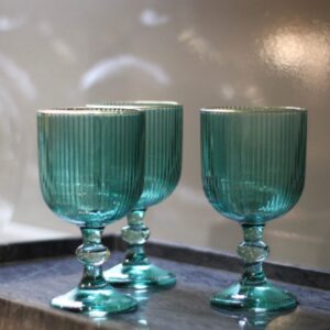 Taça Verde em Cristal com Borda Dourada
