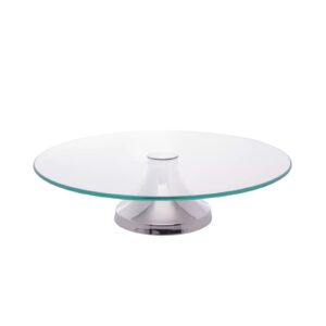 Prato de Vidro p/ Bolo com Pé de Aço Inox 40cm