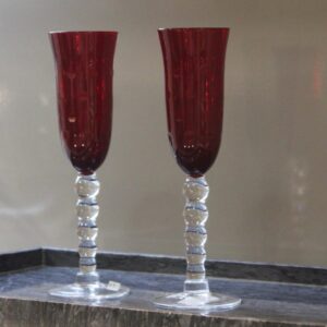 Taça Champagne Vidro Cristalino Vermelha